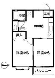 マリンヒルハイツ 2DKの間取図画像