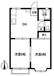 クレール・ソシアA 2DKの間取図画像