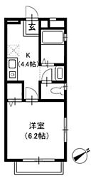 コートウィステリア3 1Kの間取図画像