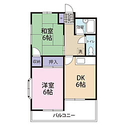 メルシー神山 2階2DKの間取り