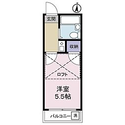 ヴィラ南元宿 1階1Kの間取り