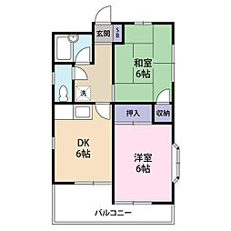 メルシー神山 2DKの間取図画像