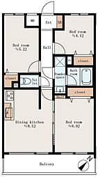 レクセル新子安 3DKの間取図画像