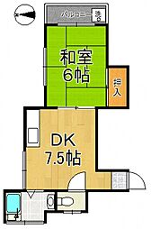 第五ユタカハイツ 1DKの間取図画像
