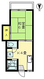 シャトー米山 1階1Kの間取り