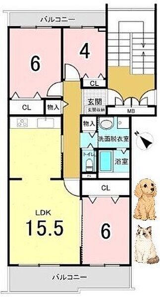 【間取図】◆リフォーム済み◆3ＬＤＫの住まい◆全居室収納あり！豊富な収納スペースで住空間がスッキリ♪◆大切なペットと暮らせるマンション（規約による制限あり）