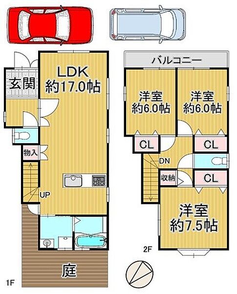【間取図】◆リフォーム済み3ＬＤＫの住まい◆駐車スペース2台分（制限有）◆季節の移ろいを身近に感じる、自然豊かな閑静な住宅地◆たっぷりの陽光と心地よい風が舞い込む住まい