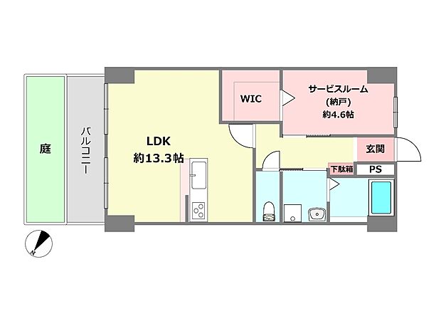 グレイスハイツ本山南町(1LDK) 1階の間取り