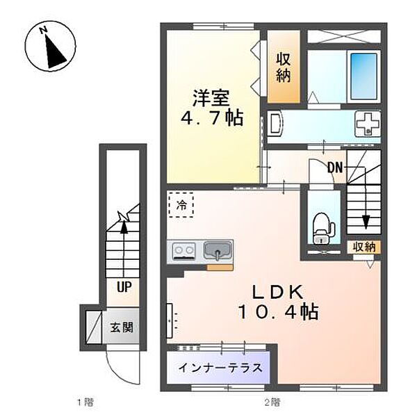 ボンヌールＨ＆Ｍ 206｜鳥取県米子市米原8丁目(賃貸アパート1LDK・2階・44.36㎡)の写真 その2