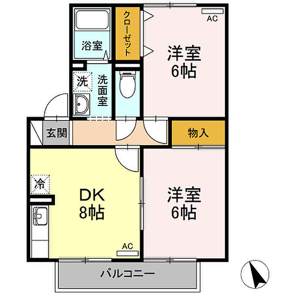 アーバンスクエアD 102｜鳥取県米子市上福原7丁目(賃貸アパート2DK・1階・47.80㎡)の写真 その2