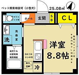 ビューノ小竹向原 1階ワンルームの間取り