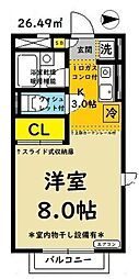 ウィンドフォート新桜台 2階ワンルームの間取り