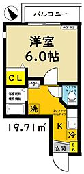 木津（キヅ）ハイツ 2階1Kの間取り