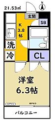 グリーンハイム 1Kの間取図画像