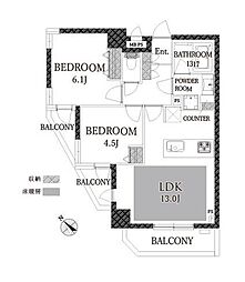 ライオンズプラザ池田山 2LDKの間取図画像
