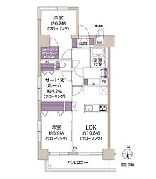 リュエル戸田公園 2SLDKの間取図画像