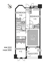 グランドシティ勝どきアーバンオアシス 3LDKの間取図画像