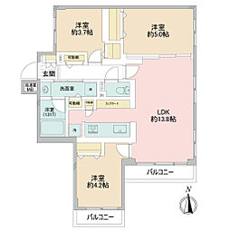 ナイスアーバン石川台 3LDKの間取図画像