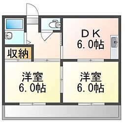 JR高徳線 昭和町駅 徒歩28分の賃貸マンション 3階2DKの間取り