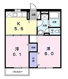 JR予讃線 宇多津駅 3.5kmの賃貸アパート 2階2Kの間取り