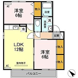 JR高徳線 木太町駅 徒歩6分の賃貸アパート 1階2LDKの間取り