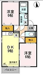 高松琴平電気鉄道長尾線 林道駅 徒歩14分の賃貸アパート 2階2DKの間取り