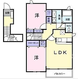 パストラル川部B 2LDKの間取図画像
