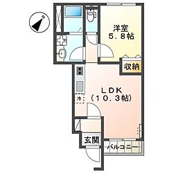 コントレール 1階1LDKの間取り