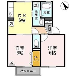 JR高徳線 讃岐白鳥駅 徒歩7分の賃貸アパート 2階2DKの間取り