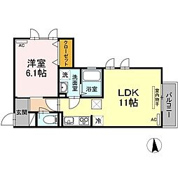 高松琴平電気鉄道長尾線 花園駅 徒歩10分の賃貸アパート 1階1LDKの間取り