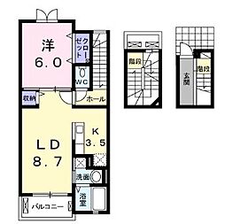 JR高徳線 木太町駅 徒歩9分の賃貸アパート 3階1LDKの間取り