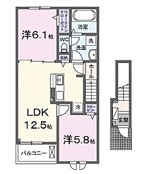 JR予讃線 国分駅 徒歩17分の賃貸アパート 2階2LDKの間取り