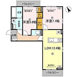 JR高徳線 昭和町駅 徒歩8分の賃貸アパート 3階2LDKの間取り