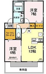 高松琴平電気鉄道長尾線 林道駅 徒歩15分の賃貸アパート 1階2LDKの間取り