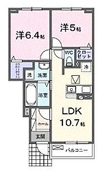 JR予讃線 宇多津駅 4kmの賃貸アパート 1階2LDKの間取り