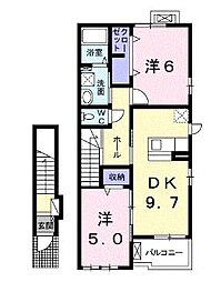 JR予讃線 丸亀駅 徒歩38分の賃貸アパート 2階2DKの間取り
