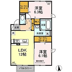 JR高徳線 屋島駅 徒歩24分の賃貸アパート 2階2LDKの間取り