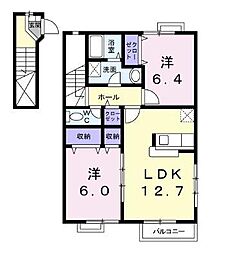 JR予讃線 宇多津駅 徒歩9分の賃貸アパート 2階2LDKの間取り