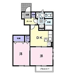 JR予讃線 鬼無駅 徒歩38分の賃貸アパート 1階2LDKの間取り