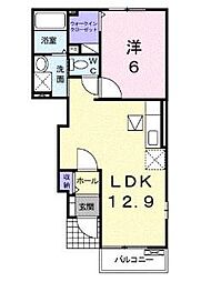 JR予讃線 鬼無駅 徒歩31分の賃貸アパート 1階1LDKの間取り