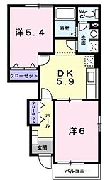 JR予讃線 丸亀駅 徒歩26分の賃貸アパート 1階2DKの間取り
