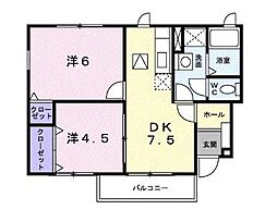 JR予讃線 本山駅 徒歩16分の賃貸アパート 1階2DKの間取り