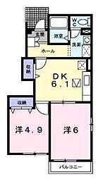 JR予讃線 みの駅 徒歩7分の賃貸アパート 1階2DKの間取り