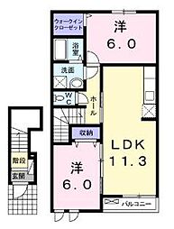 JR予讃線 比地大駅 徒歩27分の賃貸アパート 2階2LDKの間取り