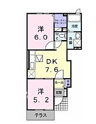 JR予讃線 八十場駅 徒歩5分の賃貸アパート 1階2DKの間取り