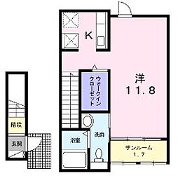 JR予讃線 丸亀駅 徒歩24分の賃貸アパート 2階ワンルームの間取り