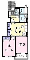 JR土讃線 金蔵寺駅 4.3kmの賃貸アパート 1階2DKの間取り