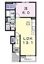 JR土讃線 善通寺駅 3.8kmの賃貸アパート 1階1LDKの間取り