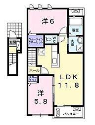 高松琴平電気鉄道志度線 潟元駅 徒歩16分の賃貸アパート 2階2LDKの間取り