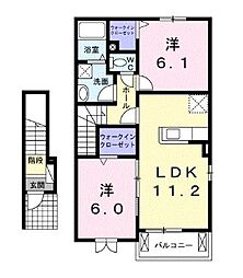 JR予讃線 宇多津駅 徒歩14分の賃貸アパート 2階2LDKの間取り